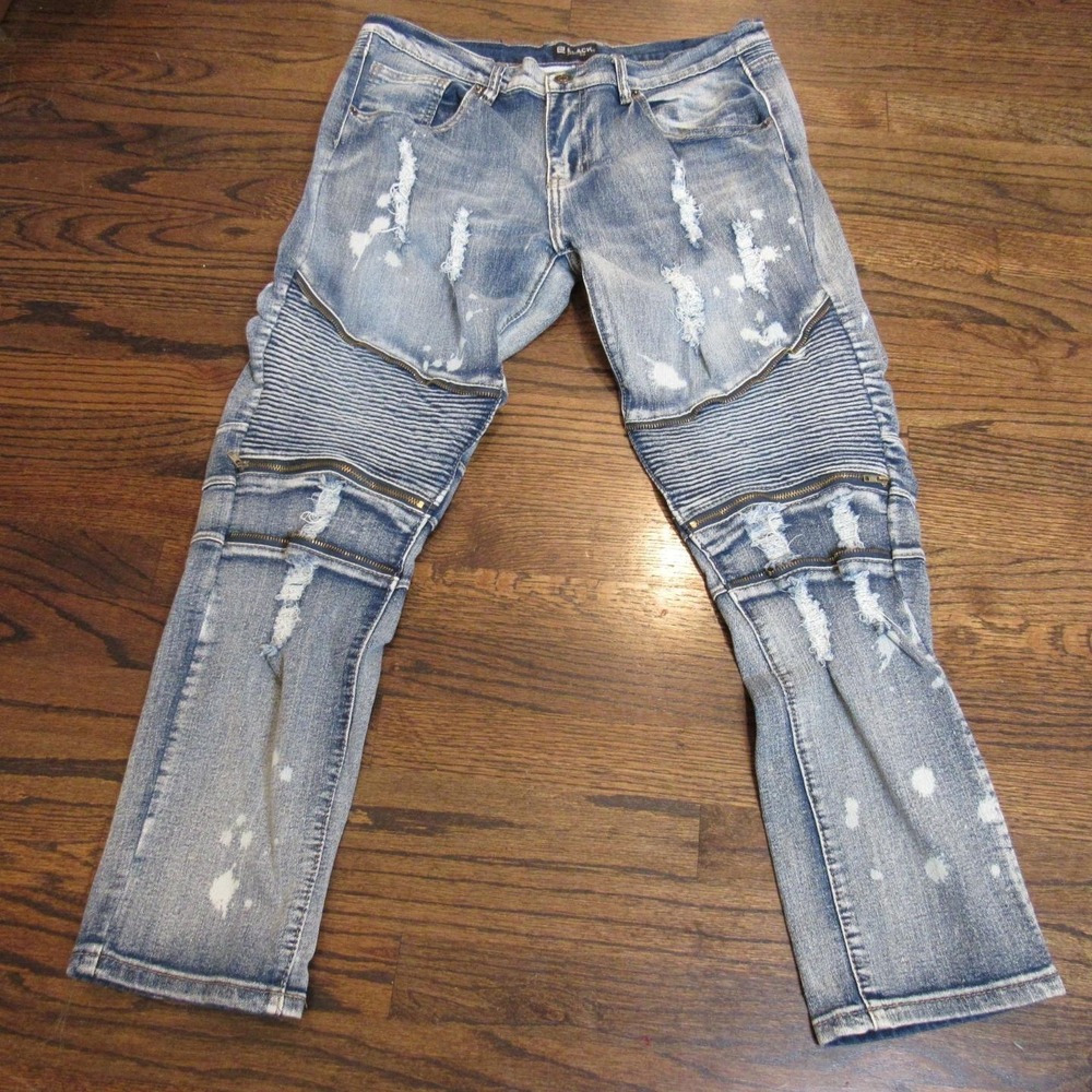 CJ Black Mens 34/30 Skinny Flex Premium Denim Jeans Distressed Light Wash EUC
